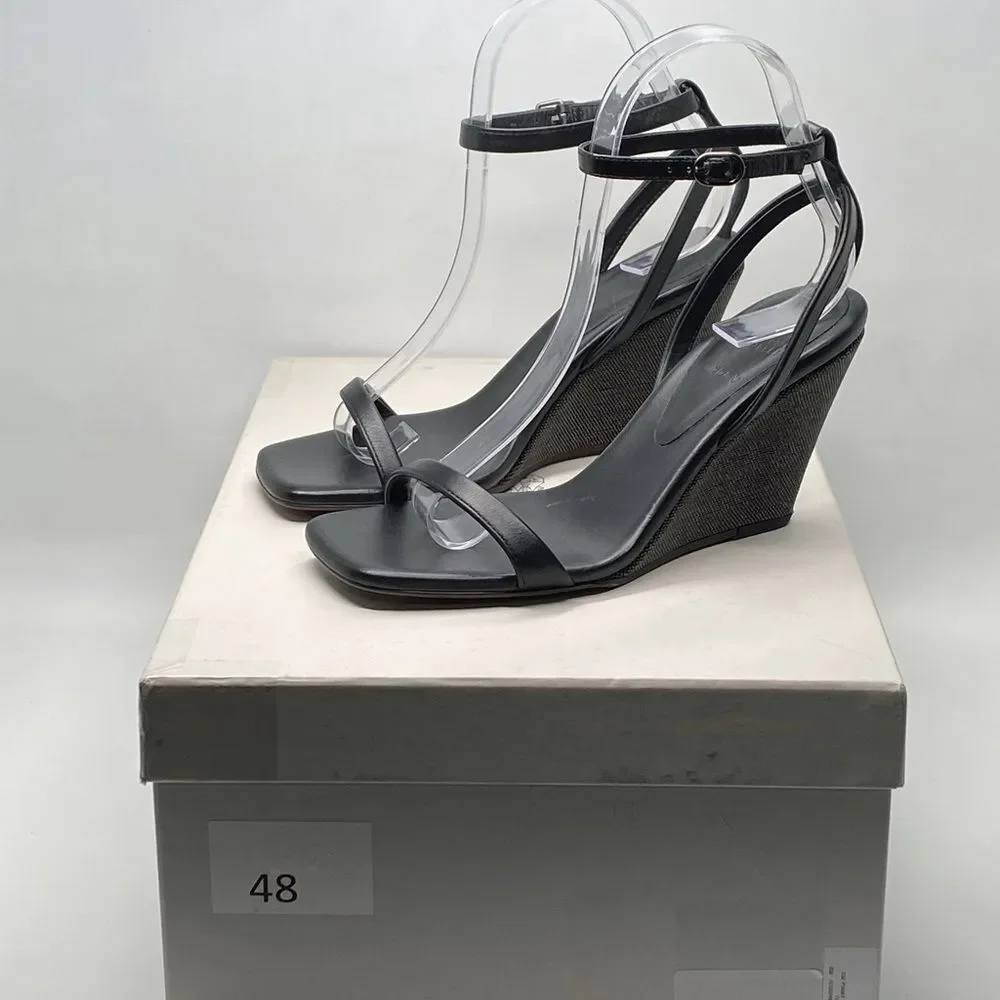Brunello Cucinelli Monili Embellished Strappy Wedge Leather Sandals size 36